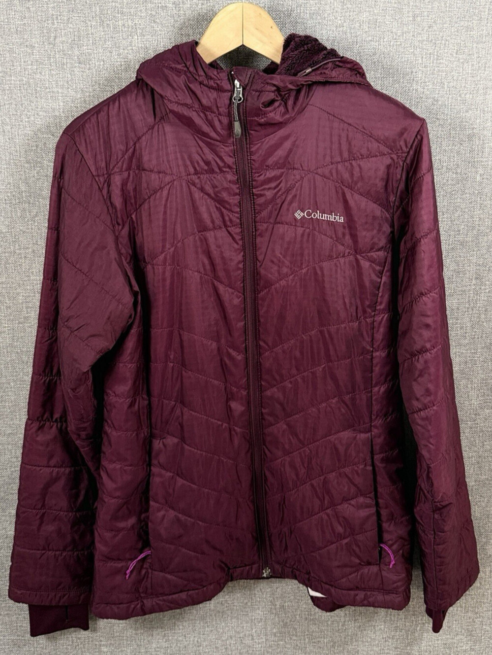 Columbia Omni-Heat Women's L Purple Quilted Fleece Lined Hooded Jacket